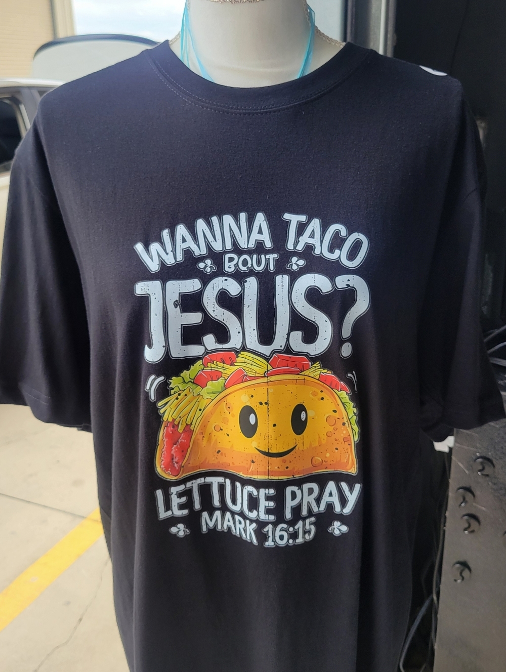 NWT! Mens XXL Christian Jesus T-Shirt Wanna Taco Bout Jesus Lettuce Pray 2X - Picture 2 of 4
